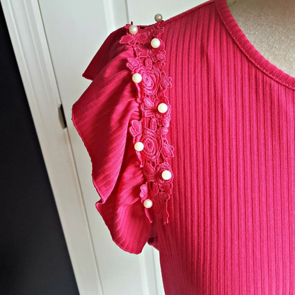 NEW! 80 PARK LACE & PEARL Embellished TOP